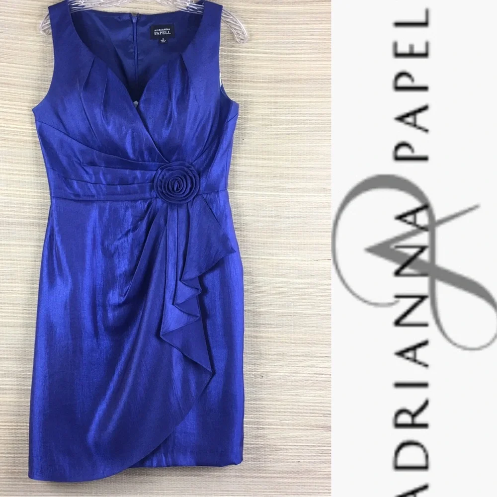 Adrianna Papell Royal Blue Sleeveless Sheath Dress with Rosette - Picture 1 of 5